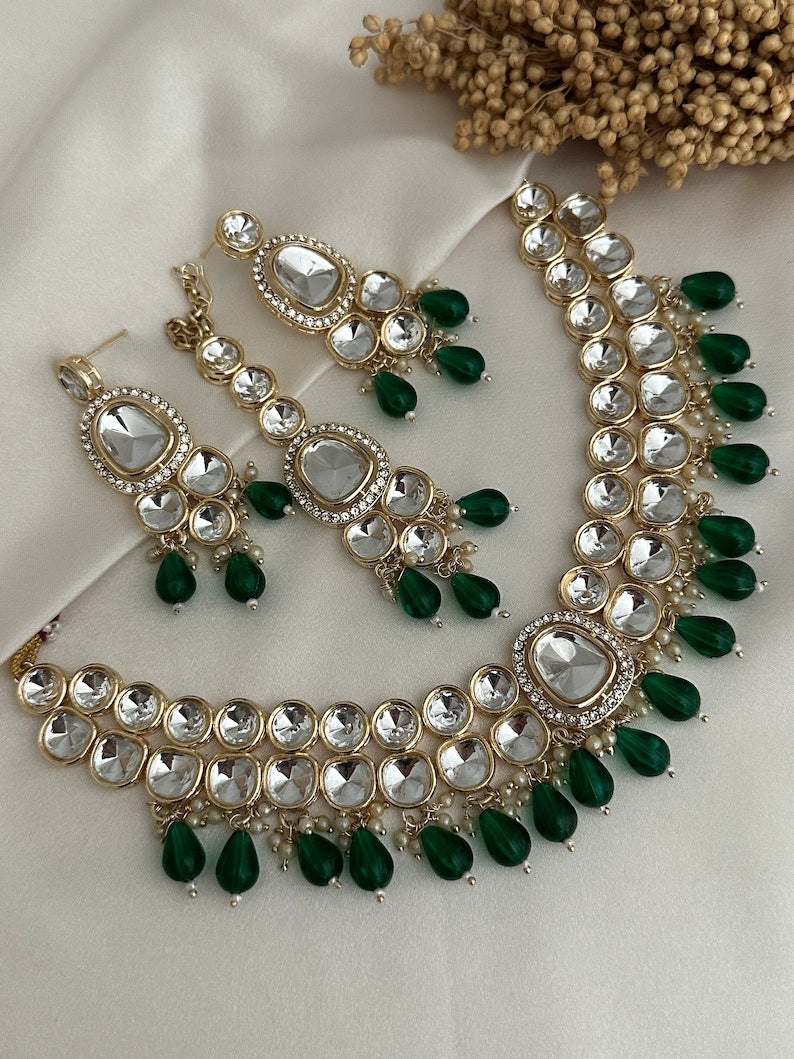 Pearl Uncut Kundan Choker Jhumki Tikka Set