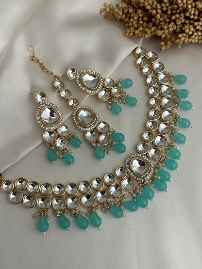 Pearl Uncut Kundan Choker Jhumki Tikka Set