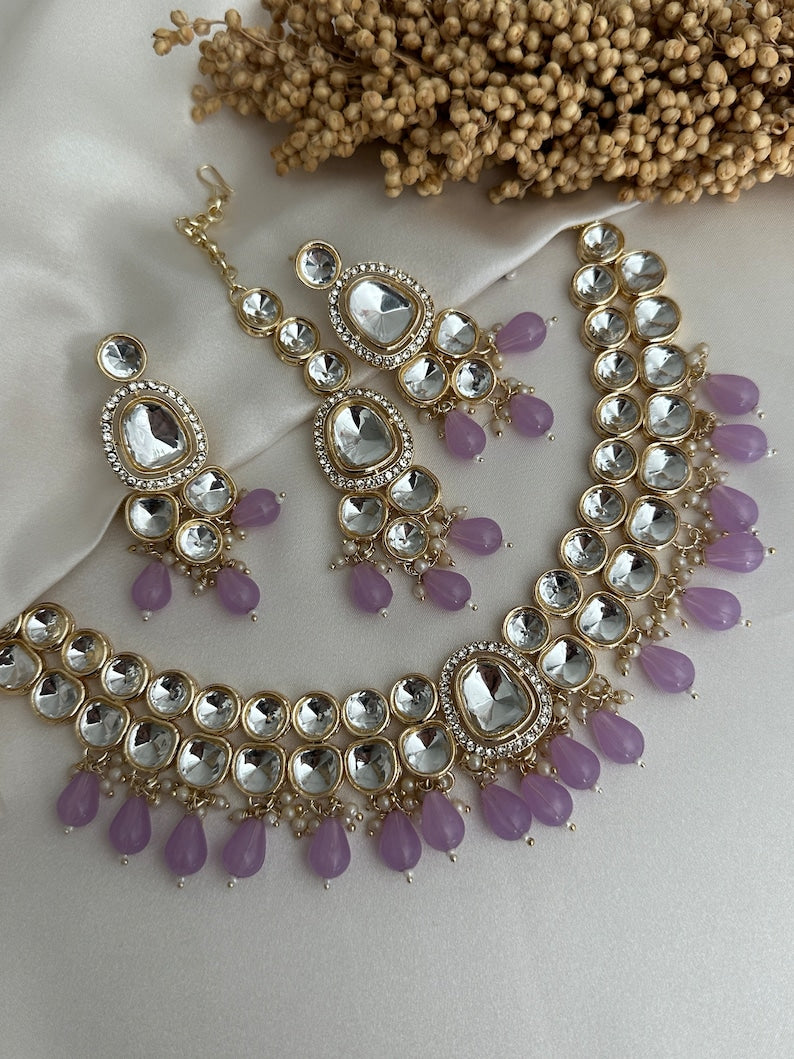 Pearl Uncut Kundan Choker Jhumki Tikka Set