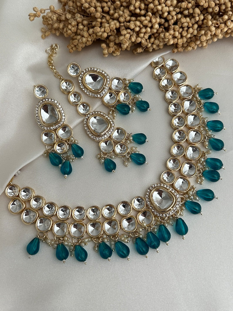 Pearl Uncut Kundan Choker Jhumki Tikka Set