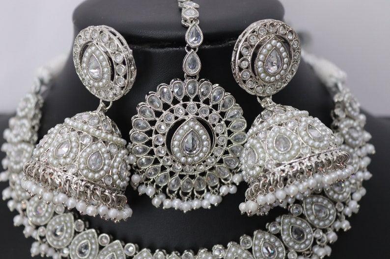 Simi Silver Polki Choker Necklace set