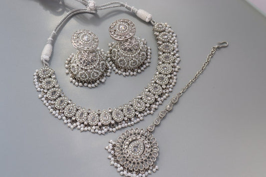 Simi Silver Polki Choker Necklace set