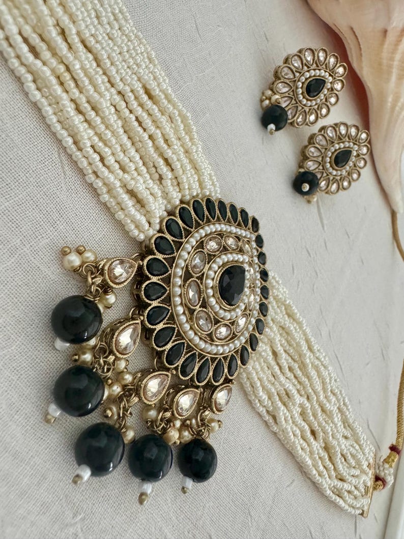 Red Pink Blue Green Multi Mint Black Antique Gold Pearl Polki Choker Necklace Set