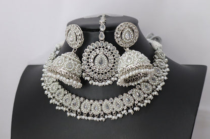 Simi Silver Polki Choker Necklace set