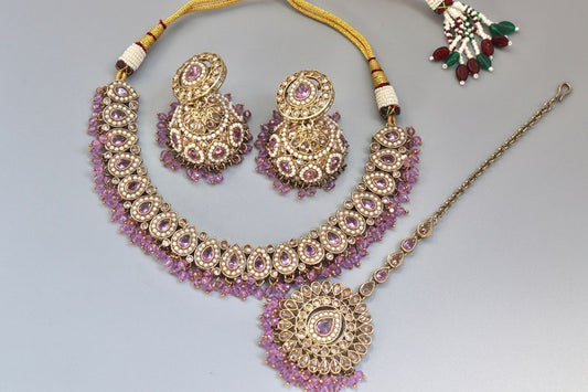 Simi Lavender Polki Choker Necklace set
