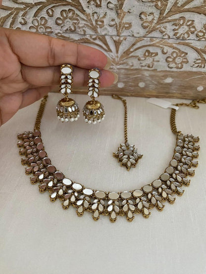 Green Multicolor Mirror Choker Necklace set