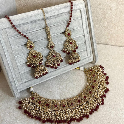 Maroon Bridal Necklace Set