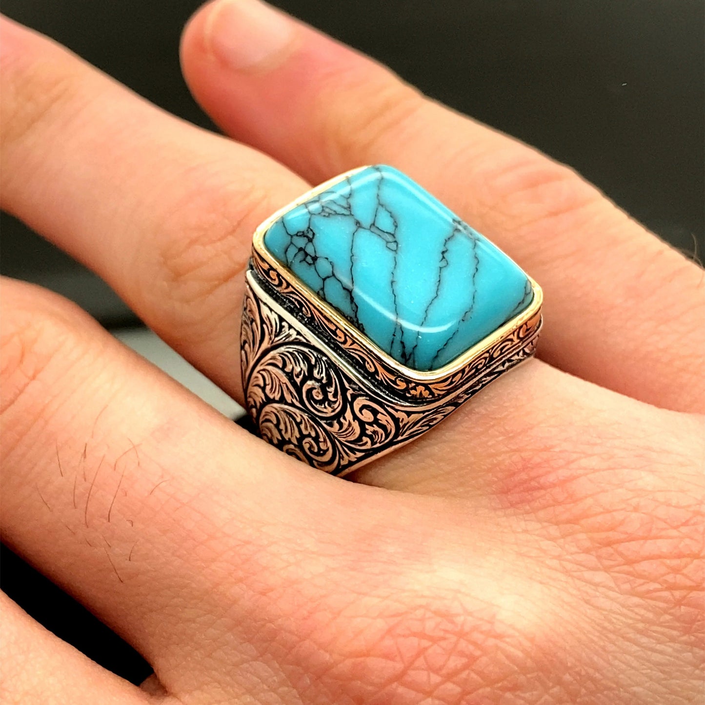 Turquoise Natural Stone Men Rings