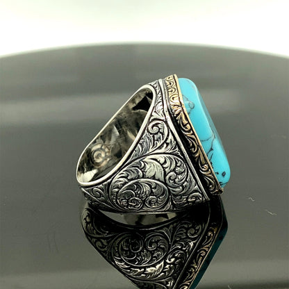 Turquoise Natural Stone Men Rings