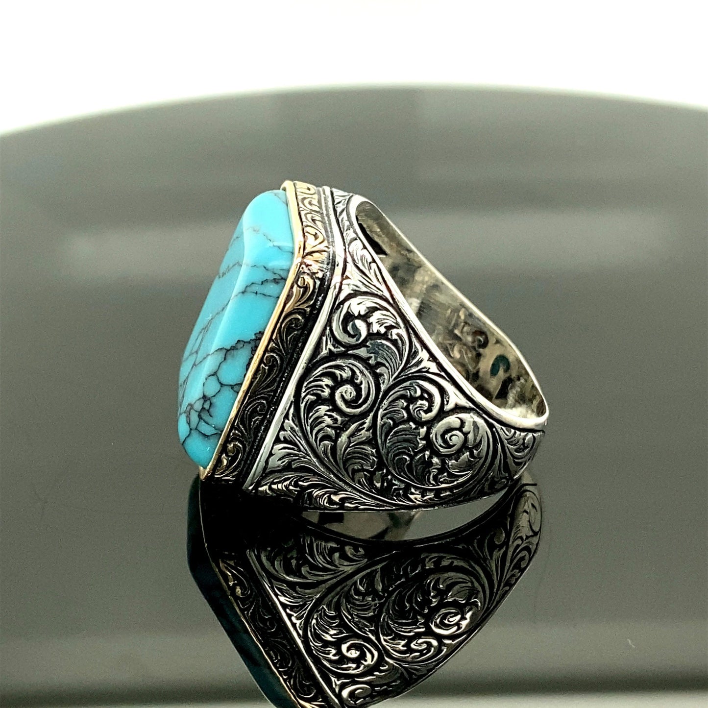 Turquoise Natural Stone Men Rings