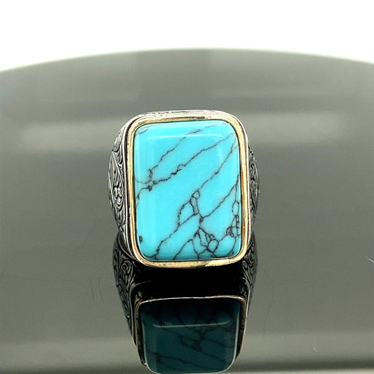 Turquoise Natural Stone Men Rings