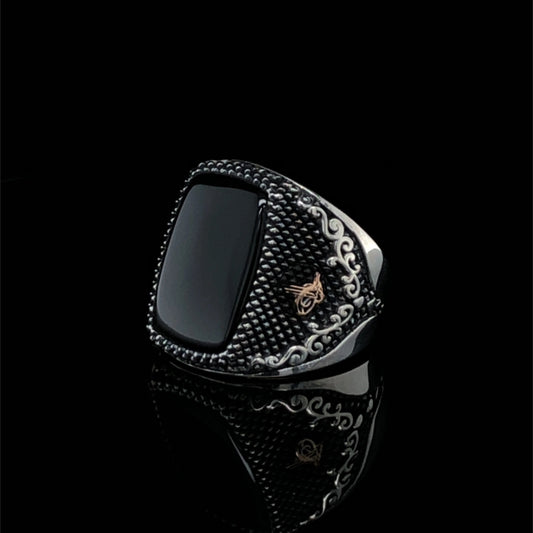 Mens Black Gemstone Signet Ring