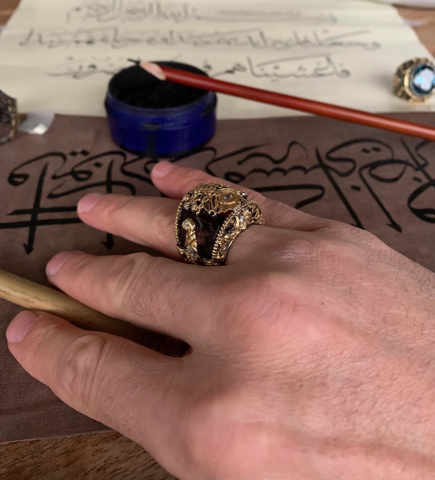 Men Warrior Smoky Brown Stones Ring