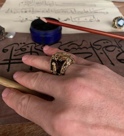 Men Warrior Smoky Brown Stones Ring