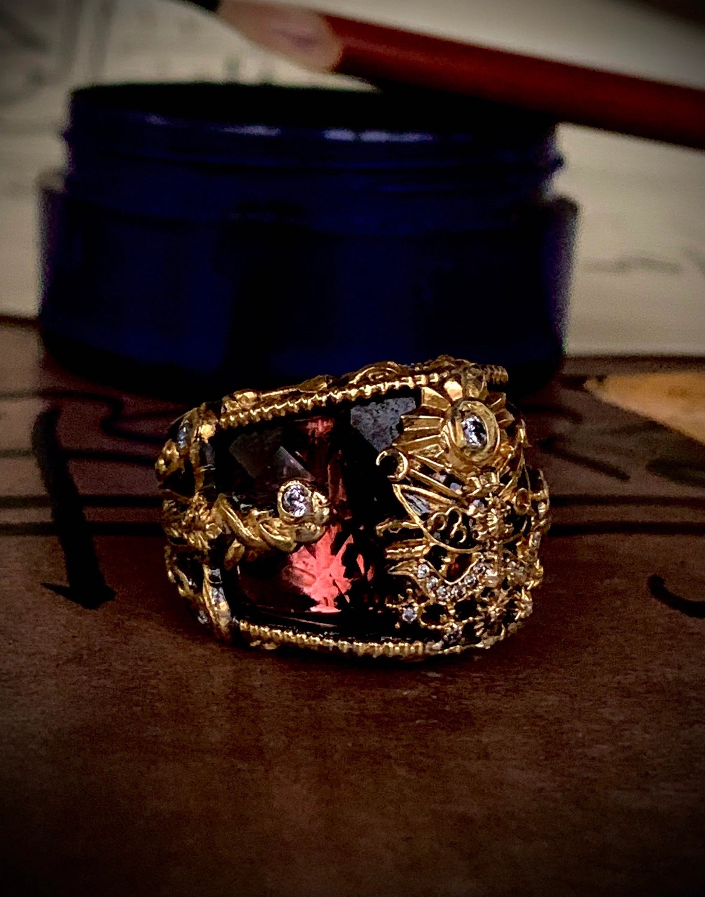 Men Warrior Smoky Brown Stones Ring