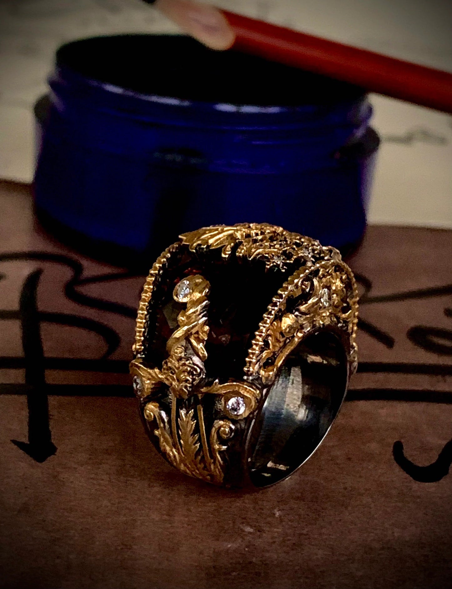 Men Warrior Smoky Brown Stones Ring