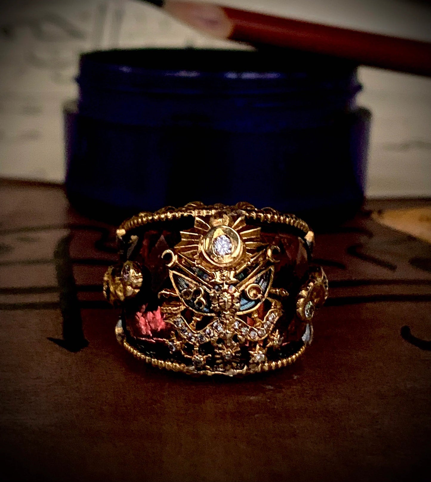 Men Warrior Smoky Brown Stones Ring