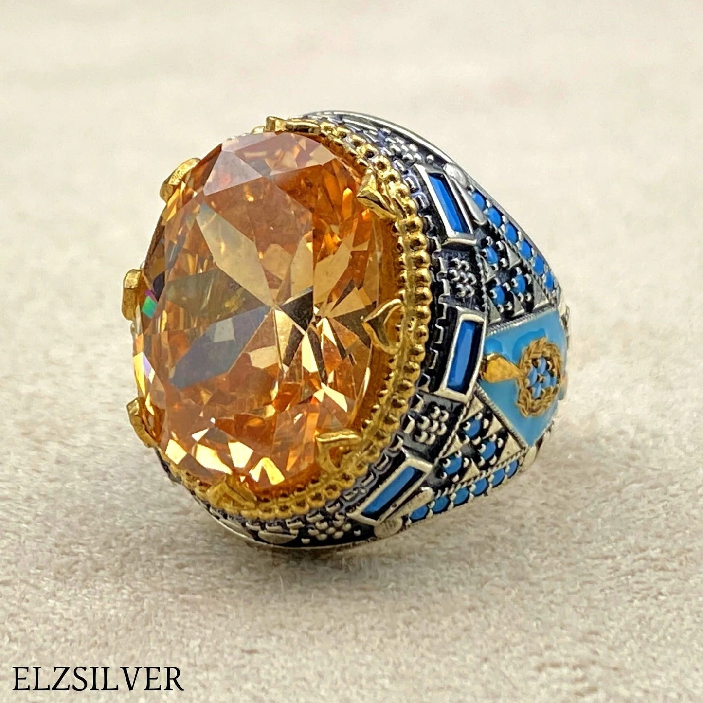 Citrine Stone Men Silver Ring Most Loved