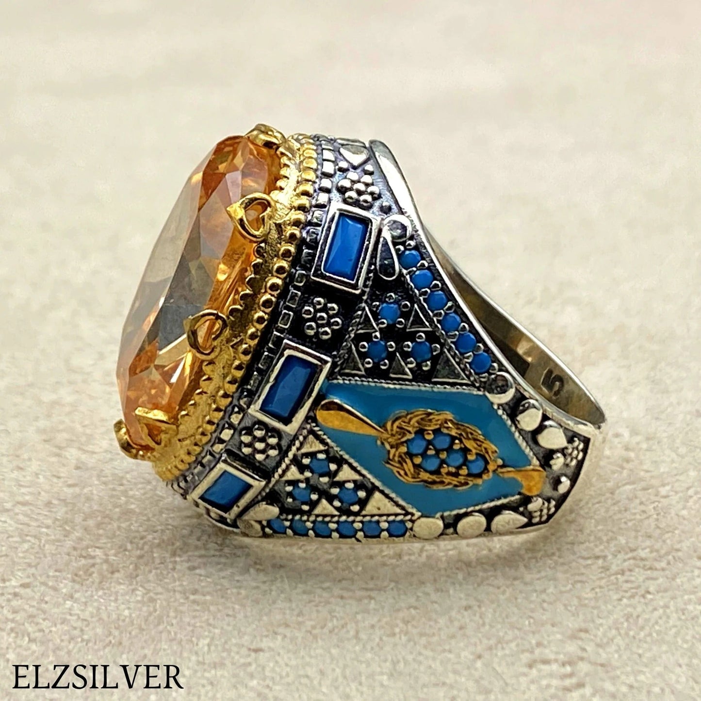 Citrine Stone Men Silver Ring Most Loved