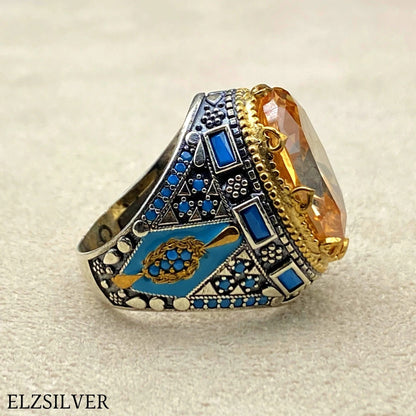 Citrine Stone Men Silver Ring Most Loved