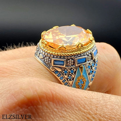 Citrine Stone Men Silver Ring Most Loved