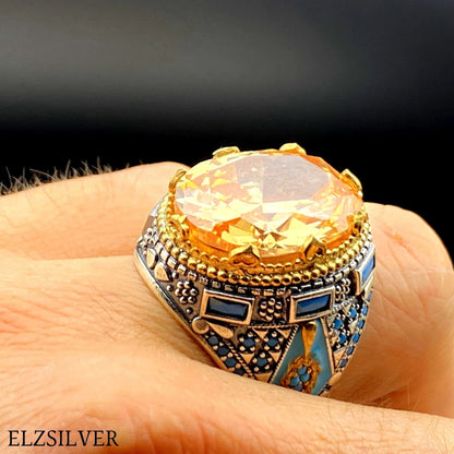 Citrine Stone Men Silver Ring Most Loved