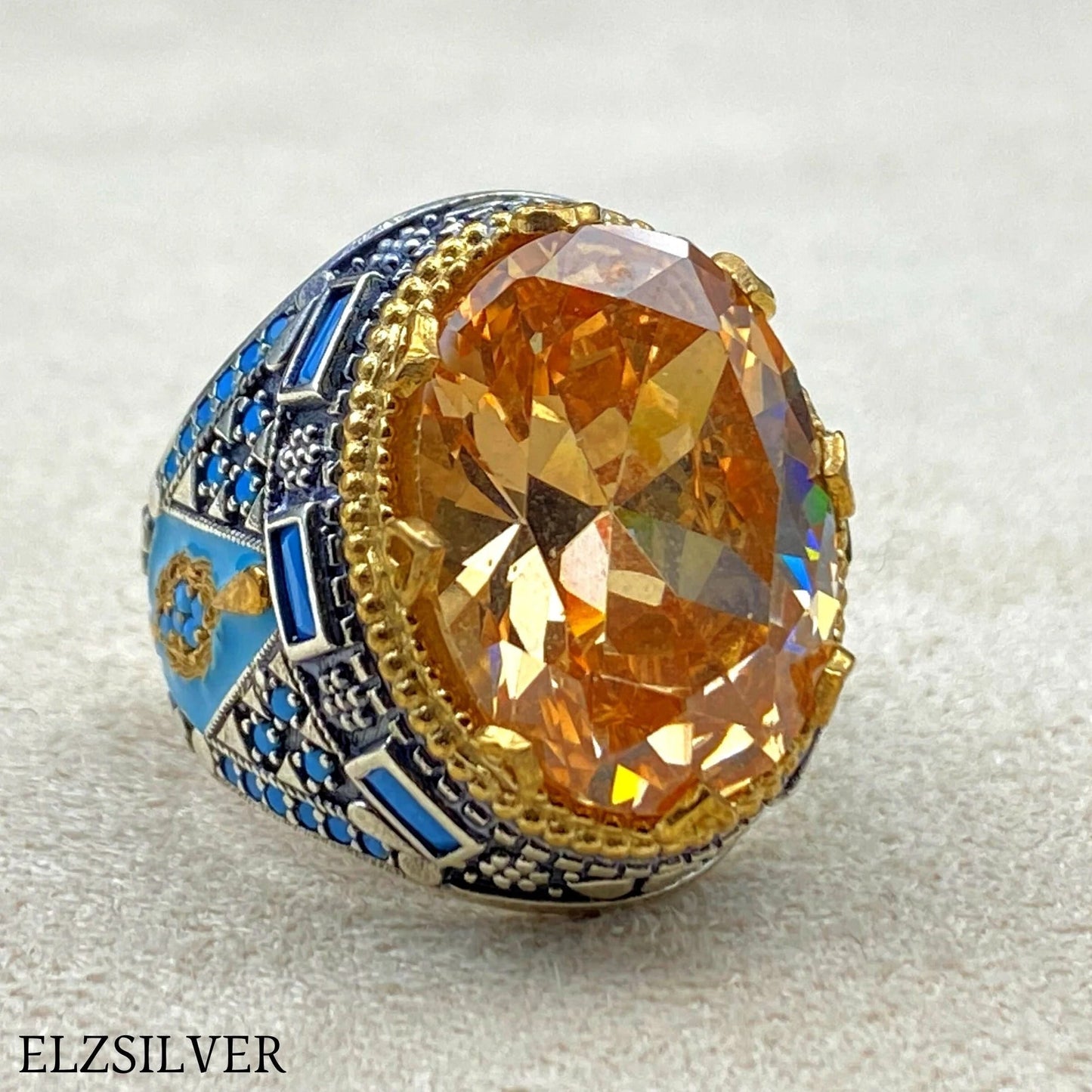 Citrine Stone Men Silver Ring Most Loved