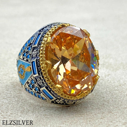 Citrine Stone Men Silver Ring Most Loved