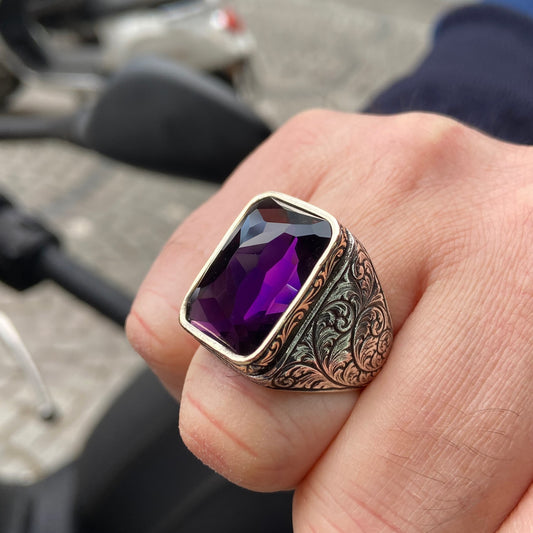 Mens Handmade Amethyst Men's Ring