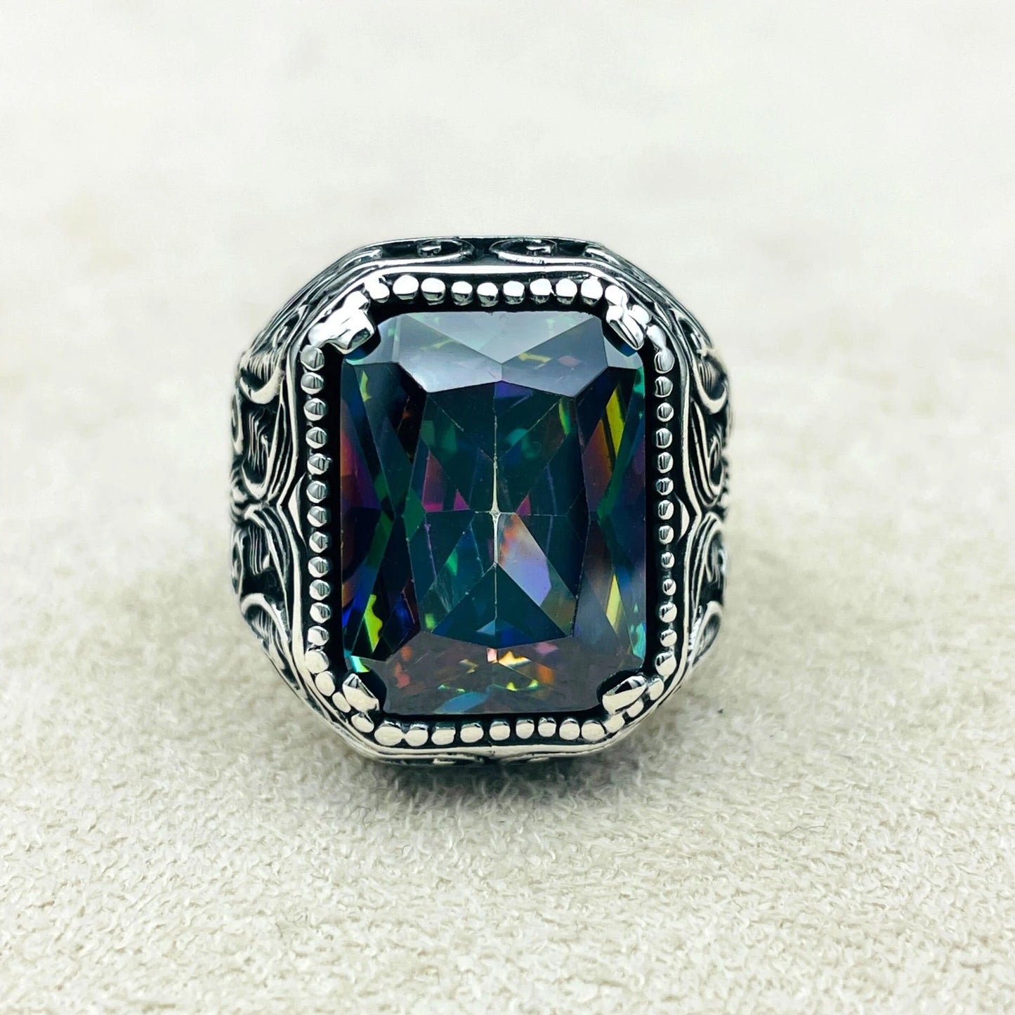 Mystic Topaz Multi Color Stone Ring Men