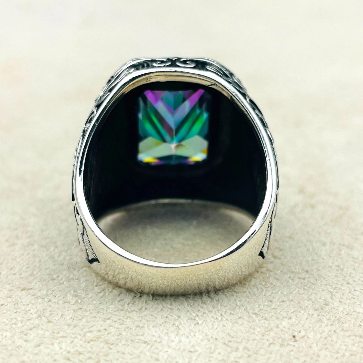 Mystic Topaz Multi Color Stone Ring Men