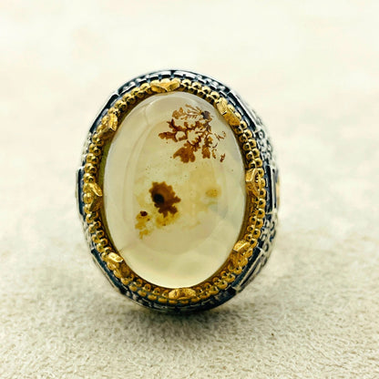 Mens Agate Gemstone Silver Ring