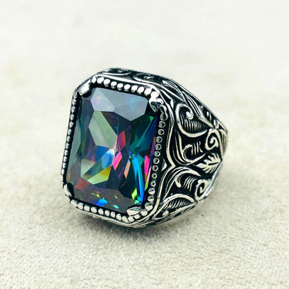 Mystic Topaz Multi Color Stone Ring Men