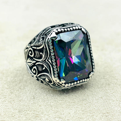Mystic Topaz Multi Color Stone Ring Men