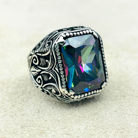 Mystic Topaz Multi Color Stone Ring Men