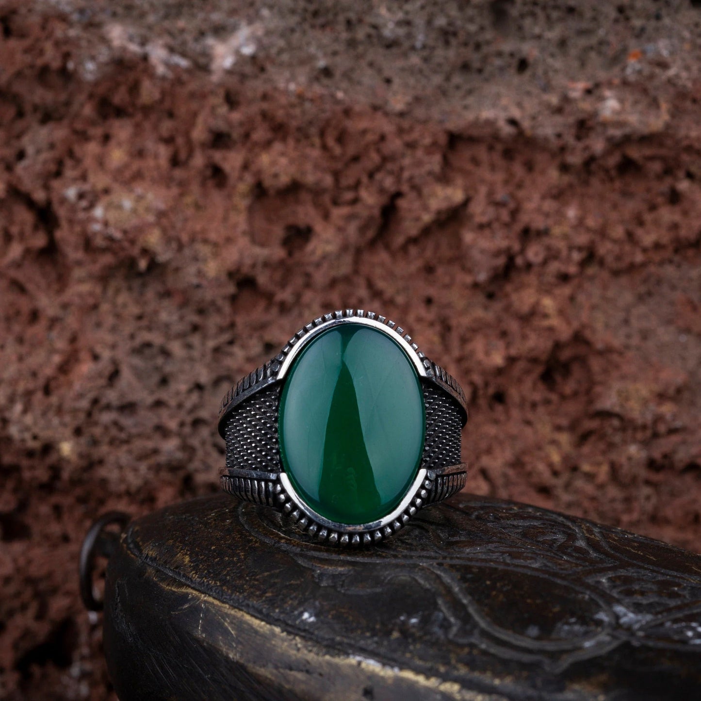 Oval Green Aqeeq Men Ring Most Loved