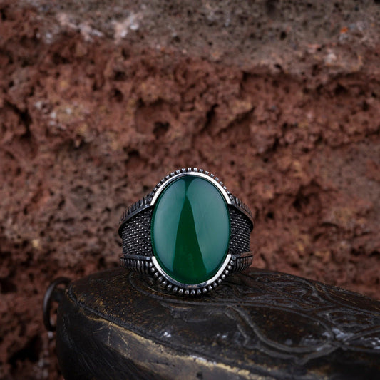 Oval Green Aqeeq Men Ring Most Loved