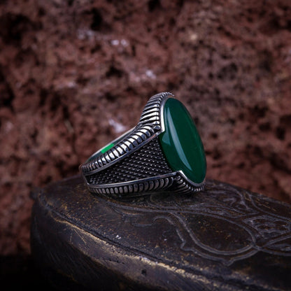 Oval Green Aqeeq Men Ring Most Loved