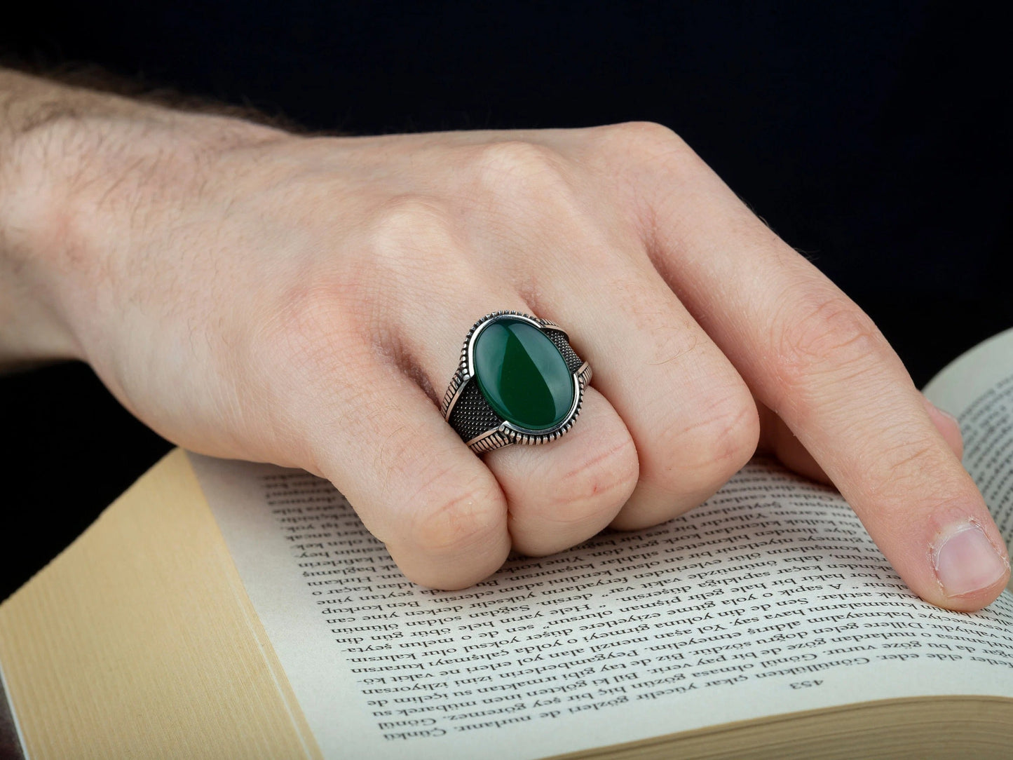 Oval Green Aqeeq Men Ring Most Loved