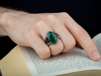 Oval Green Aqeeq Men Ring Most Loved