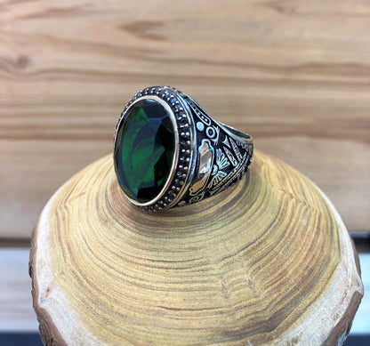 Green Emerald Stone Silver Ring