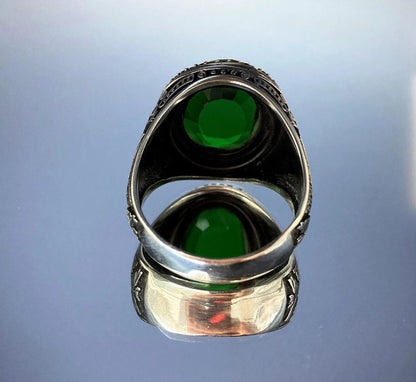 Green Emerald Stone Silver Ring