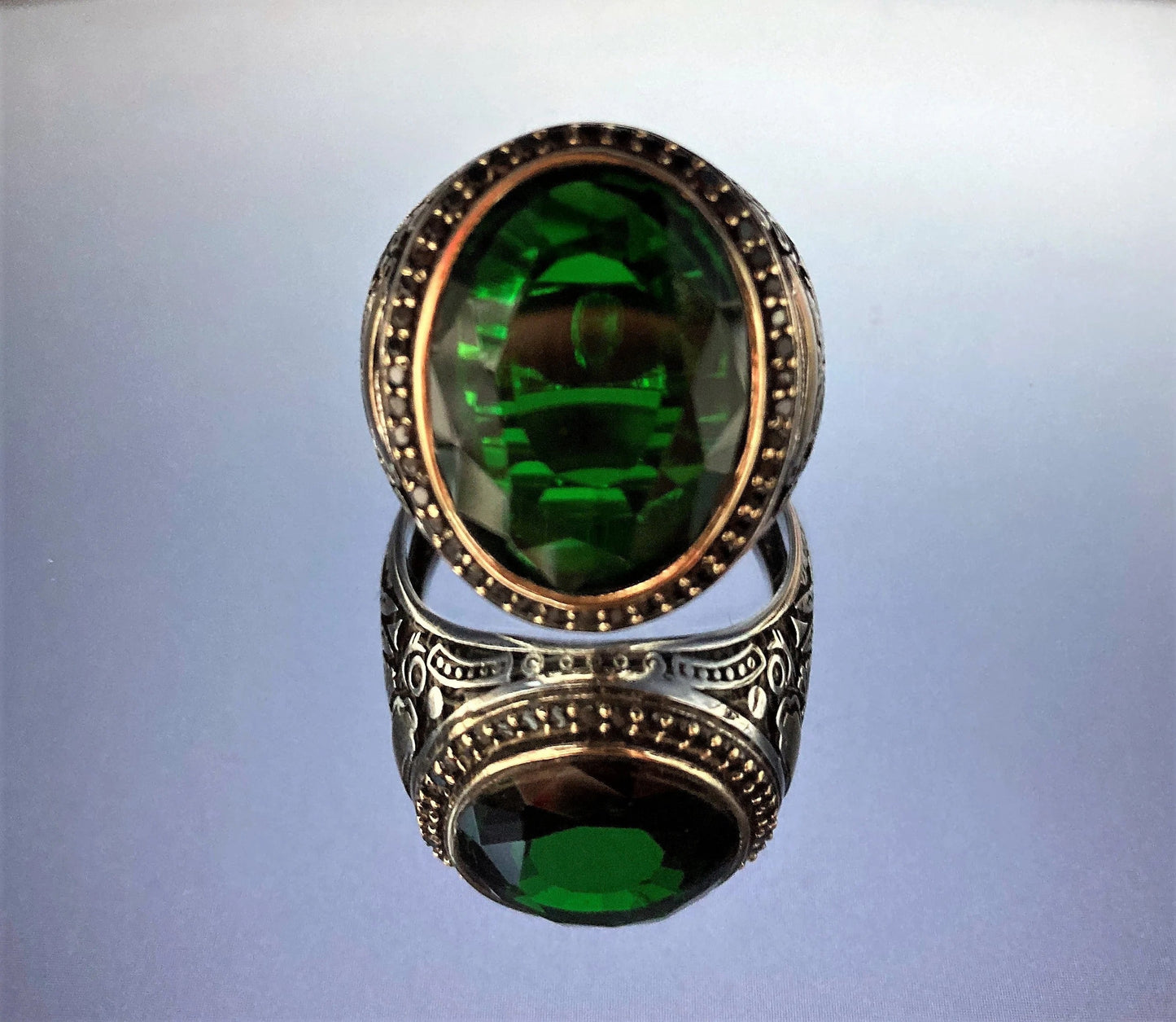 Green Emerald Stone Silver Ring