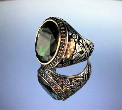 Green Emerald Stone Silver Ring