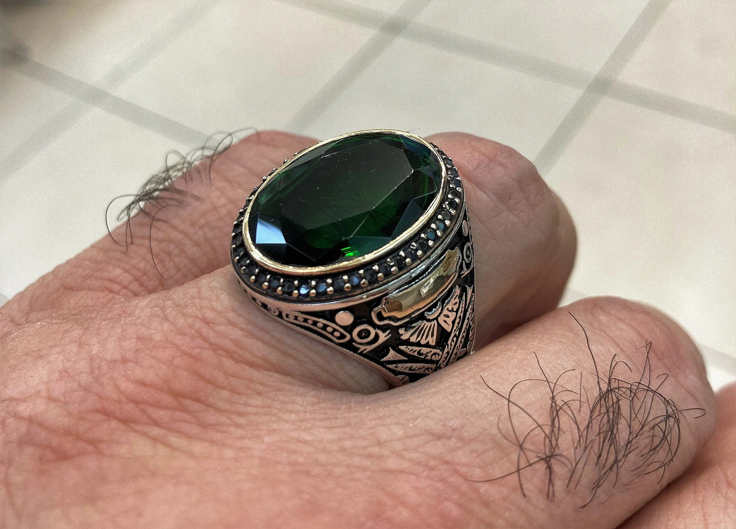 Green Emerald Stone Silver Ring