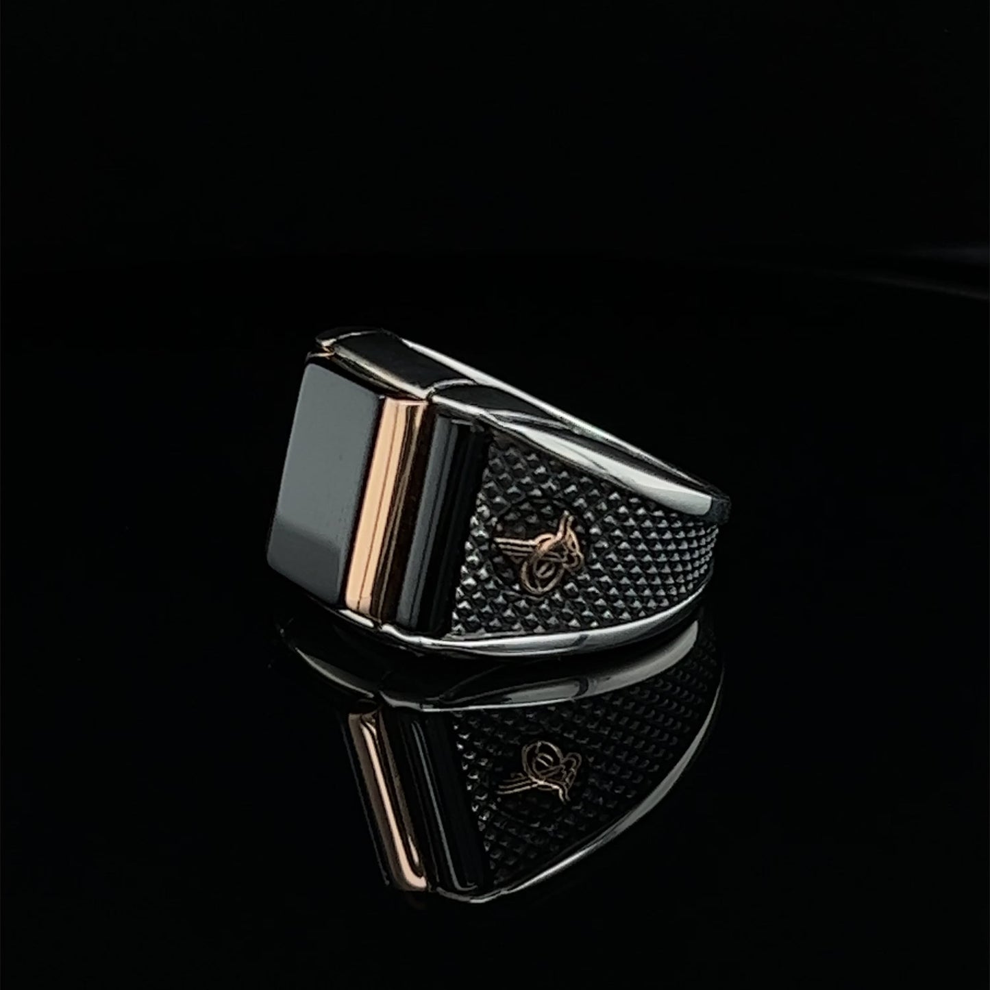 Black Gemstone Custom Sterling Silver Ring