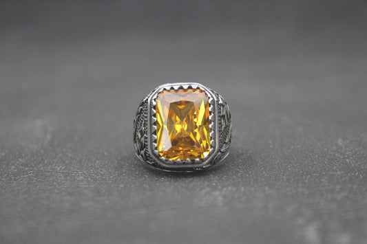 Citrine Stone 925 Sterling Silver Men's Ring