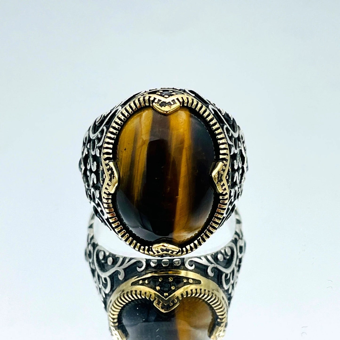 Mens Brown Tiger's Eye Stone Ring