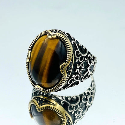 Mens Brown Tiger's Eye Stone Ring