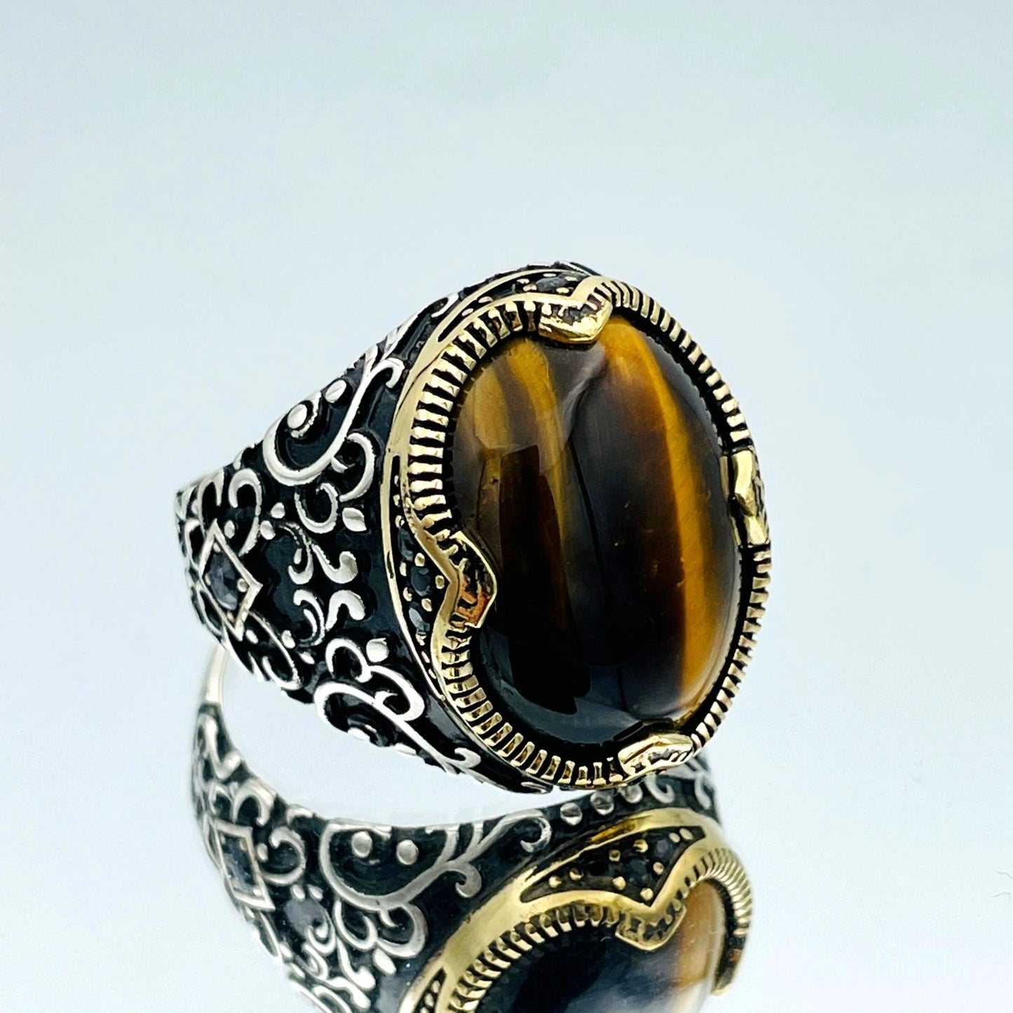 Mens Brown Tiger's Eye Stone Ring
